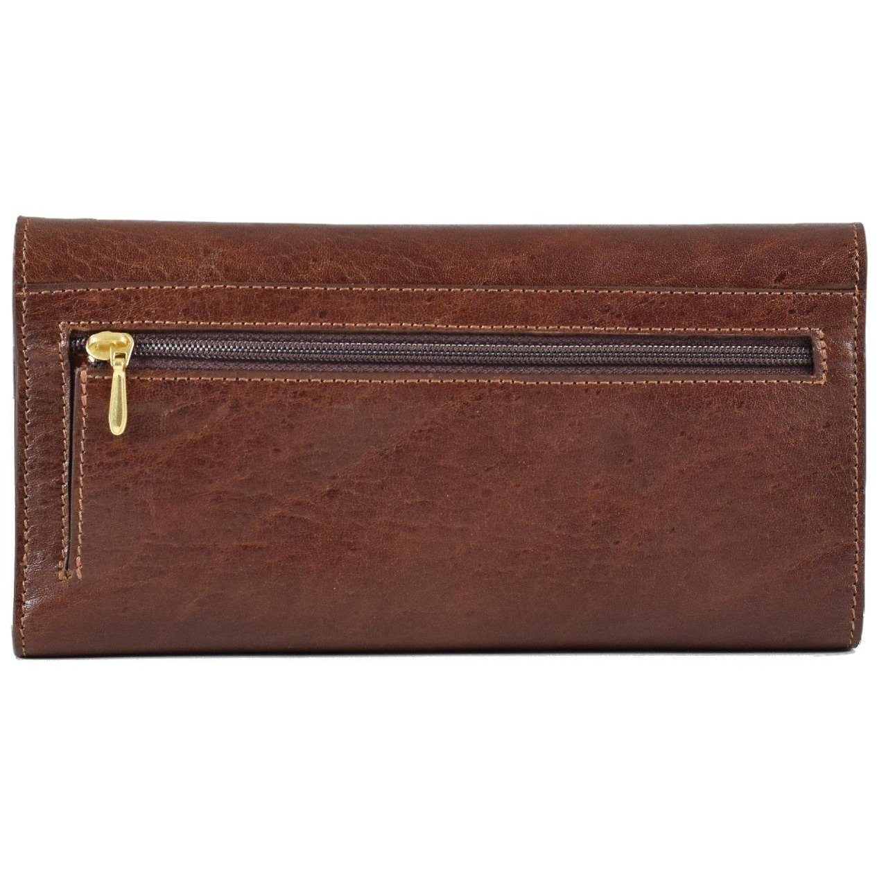 Zip Around Ladies Wallet with External pocket in Genuine Leather Camel / Genuine Leather